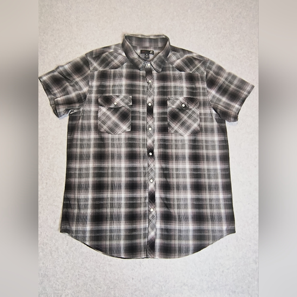 J. Ferrar Pearl Snap Western Shirt Mens Short Sleeve Slim Fit Sz XL